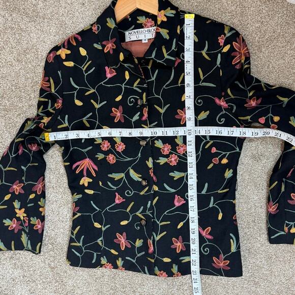 Vintage 100% Wool Embroidered Floral Structured Cropped Blazer Cottage Twee 90s - Picture 9 of 11